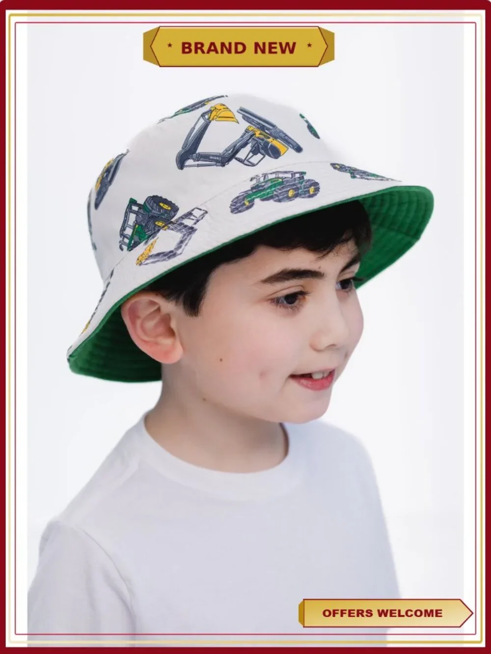 Toddler Boys 100% Cotton Bucket Sun Hat Farm Print